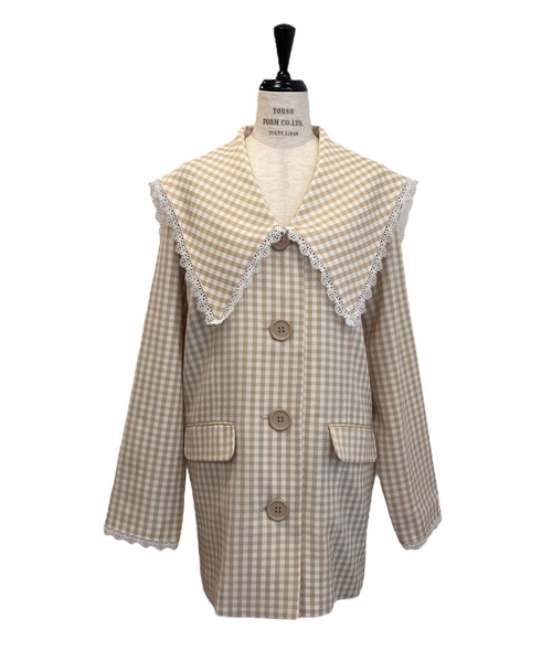 HONEY MI HONEY（ハニーミーハニー）の「big collar lace trimming jacket（テーラードジャケット・レディース・ベージュ/ブラック・FREE）」の14枚目の写真