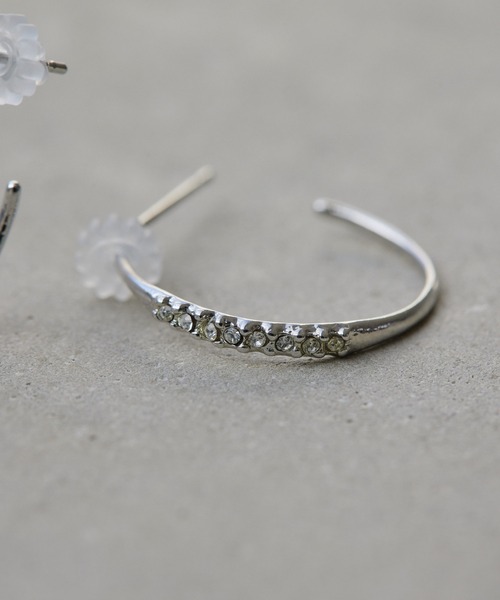 セール】極細フープ×クリスタルピアス（ピアス（両耳用））｜ear