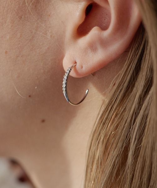 売り切り価格　クリスタルフープピアス セール】極細フープ×クリスタルピアス（ピアス（両耳用））｜ear