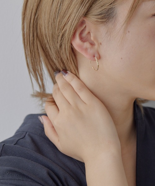 セール】極細フープ×クリスタルピアス（ピアス（両耳用））｜ear