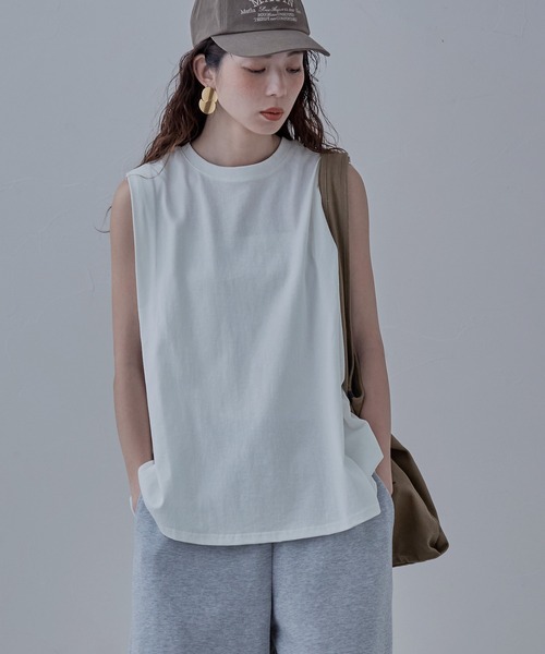 etoll.(エトル)の「ショルダータックスリーブレスTシャツ(Tシャツ/カットソー・レディース・ブラック/オフホワイト/オートミール・M)」の14枚目の写真