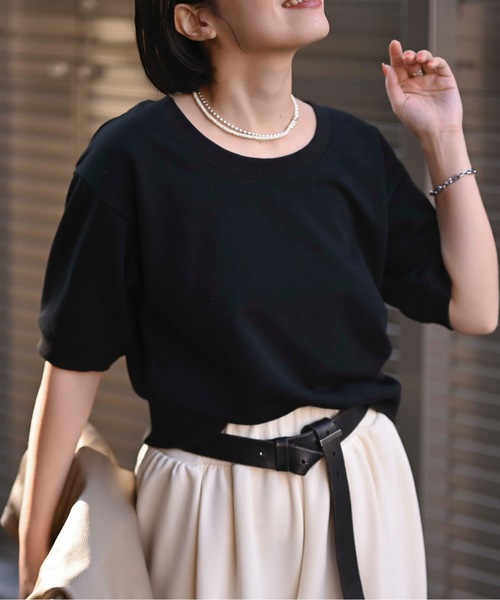 &HALF(アンドハーフ)の「ハーフスリーブスウェット(半袖スウェット)(Tシャツ/カットソー・レディース・アッシュグレー/ブラック/オフホワイト・FREE)」の20枚目の写真