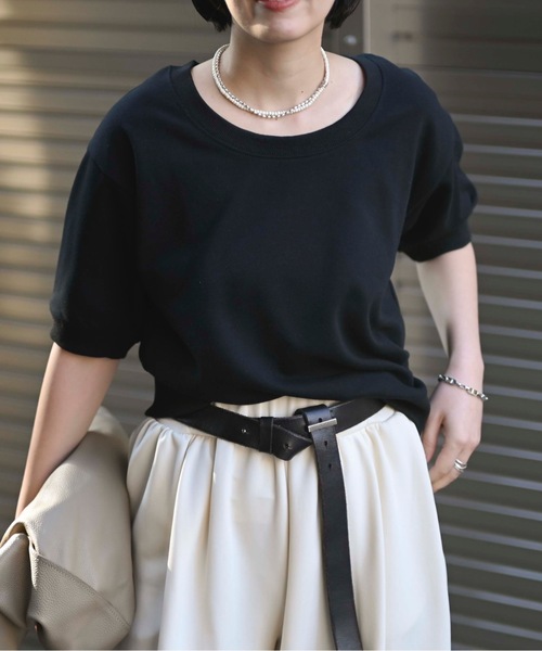 &HALF(アンドハーフ)の「ハーフスリーブスウェット(半袖スウェット)(Tシャツ/カットソー・レディース・アッシュグレー/ブラック/オフホワイト・FREE)」の21枚目の写真
