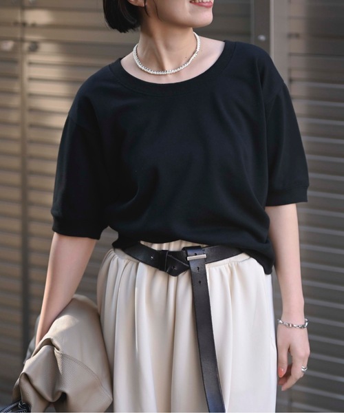 &HALF(アンドハーフ)の「ハーフスリーブスウェット(半袖スウェット)(Tシャツ/カットソー・レディース・アッシュグレー/ブラック/オフホワイト・FREE)」の22枚目の写真