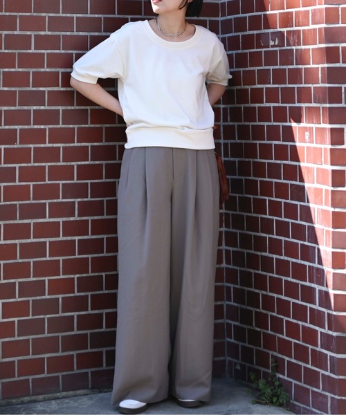 &HALF(アンドハーフ)の「ハーフスリーブスウェット(半袖スウェット)(Tシャツ/カットソー・レディース・アッシュグレー/ブラック/オフホワイト・FREE)」の10枚目の写真