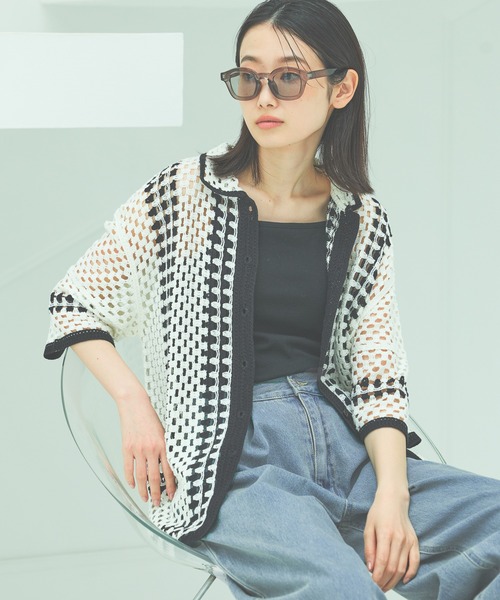 LAKOLE（ラコレ）の「かぎ針風シャツカーディガン6分袖 / 322602（カーディガン/ボレロ・レディース・ブルー/アイボリー/ブラック/ベージュ・FREE）」の3枚目の写真