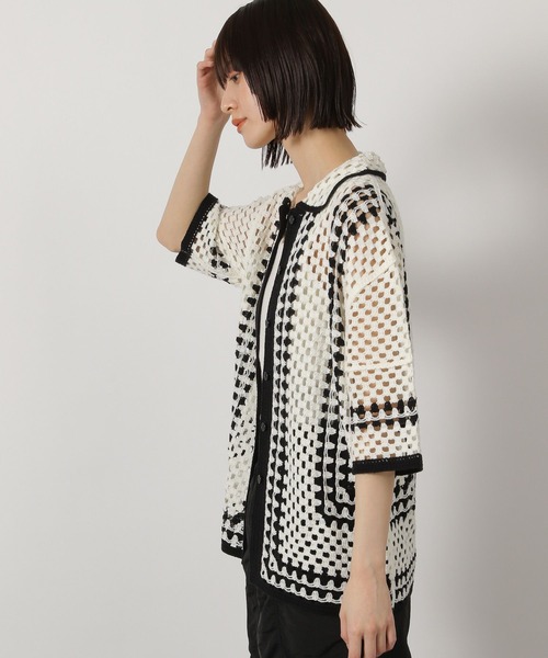 LAKOLE（ラコレ）の「かぎ針風シャツカーディガン6分袖 / 322602（カーディガン/ボレロ・レディース・ブルー/アイボリー/ブラック/ベージュ・FREE）」の14枚目の写真