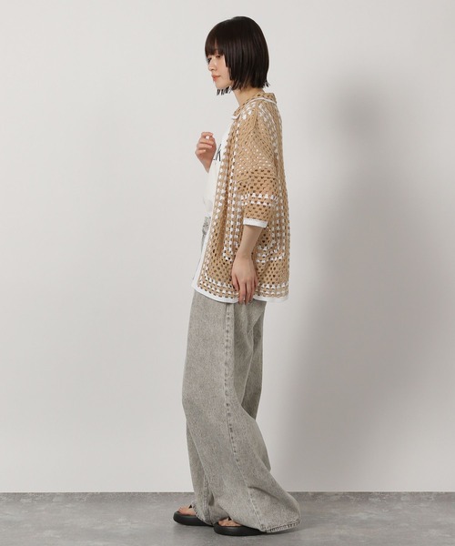 LAKOLE（ラコレ）の「かぎ針風シャツカーディガン6分袖 / 322602（カーディガン/ボレロ・レディース・ブルー/アイボリー/ブラック/ベージュ・FREE）」の6枚目の写真