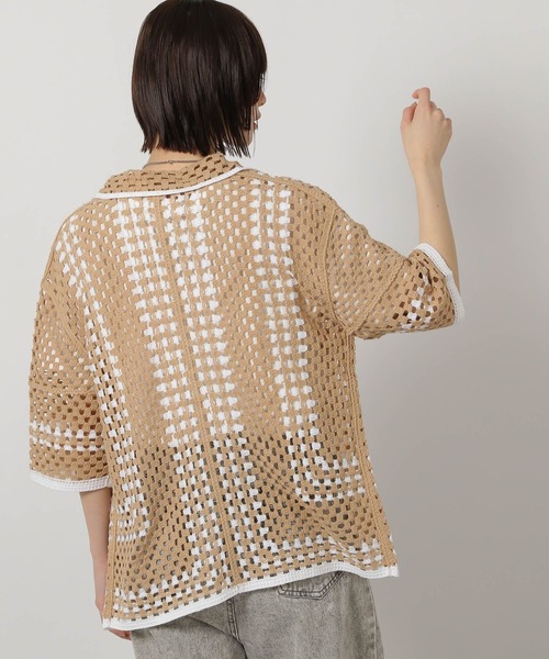 LAKOLE（ラコレ）の「かぎ針風シャツカーディガン6分袖 / 322602（カーディガン/ボレロ・レディース・ブルー/アイボリー/ブラック/ベージュ・FREE）」の9枚目の写真