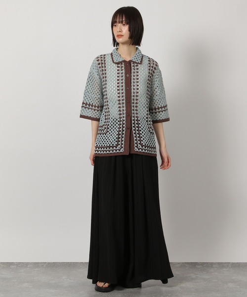 LAKOLE（ラコレ）の「かぎ針風シャツカーディガン6分袖 / 322602（カーディガン/ボレロ・レディース・ブルー/アイボリー/ブラック/ベージュ・FREE）」の16枚目の写真