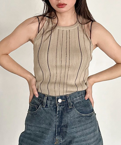 feepur(フェピュール)の「【ハンドウォッシャブル】マルチストライプアメスリニットタンク(タンクトップ・レディース・ブラック/アイボリー・MEDIUM)」の3枚目の写真