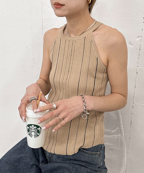 feepur(フェピュール)の「【ハンドウォッシャブル】マルチストライプアメスリニットタンク(タンクトップ・レディース・ブラック/アイボリー・MEDIUM)」の15枚目の写真