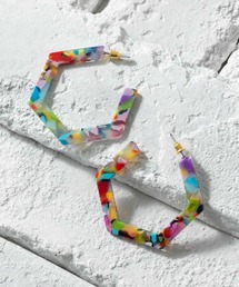 【金属アレルギー対応】深紅6角形ピアス Scarlett Hexagon Resin Large Hoop Piasu