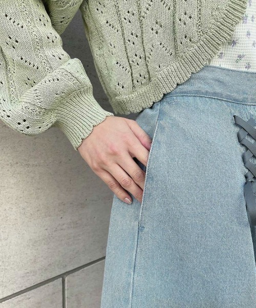 F i.n.t（フィント）の「レースアップアシメヘムデニムスカート/ fint　フィント（デニムスカート・レディース・ライトブルー/ブラック・FREE）」の6枚目の写真