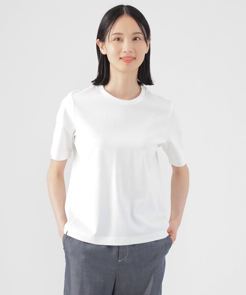TRANS WORK(トランスワーク)の「【ウォッシャブル】コンパクトコットンポンチクルーネックカットソー(Tシャツ/カットソー・レディース・ピンク系その他2/ネイビー/ホワイト・40/38)」の2枚目の写真