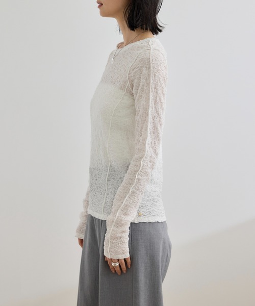 ROPE'（ロペ）の「【WEB・一部店舗限定】ストレッチシアー＆レースカットソー/洗える（Tシャツ/カットソー・レディース・ブラック系その他/ブラック/ホワイト系その他/ホワイト・FREE）」の22枚目の写真