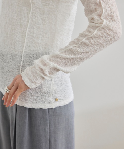 ROPE'（ロペ）の「【WEB・一部店舗限定】ストレッチシアー＆レースカットソー/洗える（Tシャツ/カットソー・レディース・ブラック系その他/ブラック/ホワイト系その他/ホワイト・FREE）」の19枚目の写真