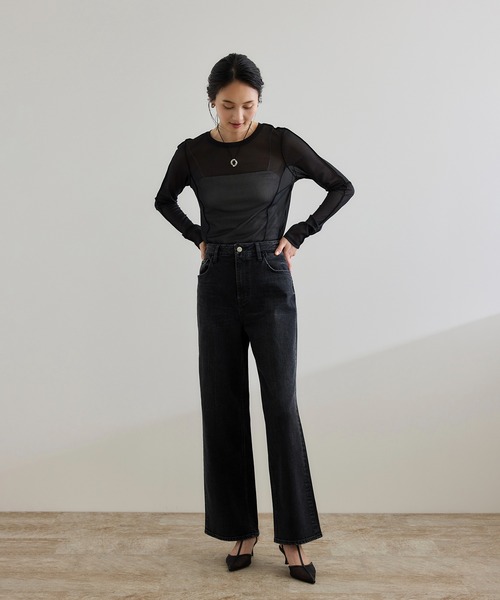 ROPE'（ロペ）の「【WEB・一部店舗限定】ストレッチシアー＆レースカットソー/洗える（Tシャツ/カットソー・レディース・ブラック系その他/ブラック/ホワイト系その他/ホワイト・FREE）」の12枚目の写真