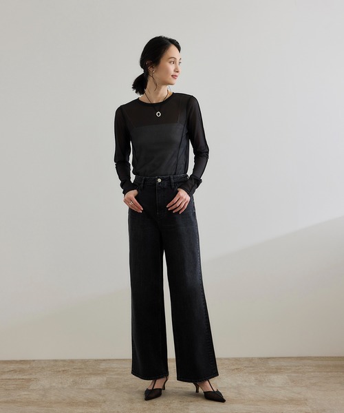 ROPE'（ロペ）の「【WEB・一部店舗限定】ストレッチシアー＆レースカットソー/洗える（Tシャツ/カットソー・レディース・ブラック系その他/ブラック/ホワイト系その他/ホワイト・FREE）」の11枚目の写真