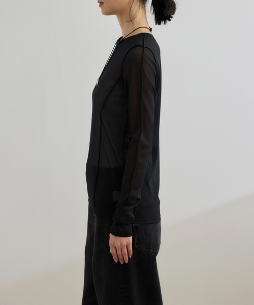 ROPE'（ロペ）の「【WEB・一部店舗限定】ストレッチシアー＆レースカットソー/洗える（Tシャツ/カットソー・レディース・ブラック系その他/ブラック/ホワイト系その他/ホワイト・FREE）」の9枚目の写真