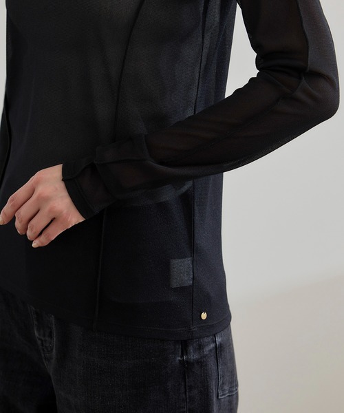 ROPE'（ロペ）の「【WEB・一部店舗限定】ストレッチシアー＆レースカットソー/洗える（Tシャツ/カットソー・レディース・ブラック系その他/ブラック/ホワイト系その他/ホワイト・FREE）」の6枚目の写真