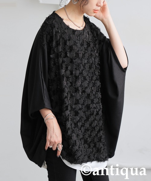 antiqua(アンティカ)の「フリンジドルマントップス(Tシャツ/カットソー・レディース・ブラック・ONESIZE)」の2枚目の写真