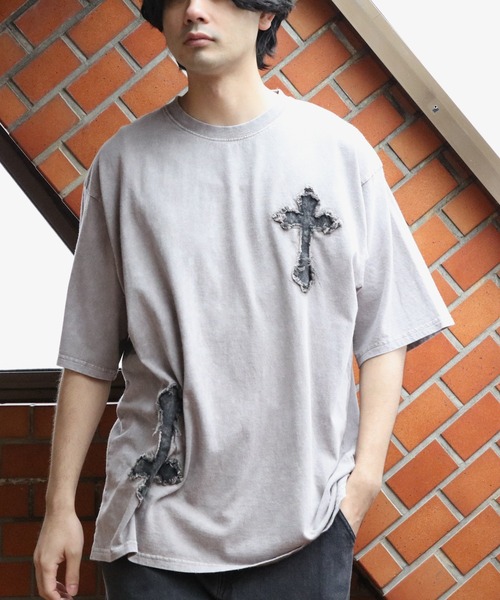 メンズ Tシャツ 刺しゅう 花 蝶 ワッペン 英字プリント a1366 ブリッジワッペン刺しゅうTシャツ[品番：GORW0008631]｜GORGE