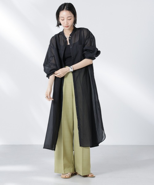 NANO universe（ナノユニバース）の「シアーストライプシャツワンピース（シャツワンピース・レディース・ブラック/ピンク/アイボリー・FREE）」の22枚目の写真