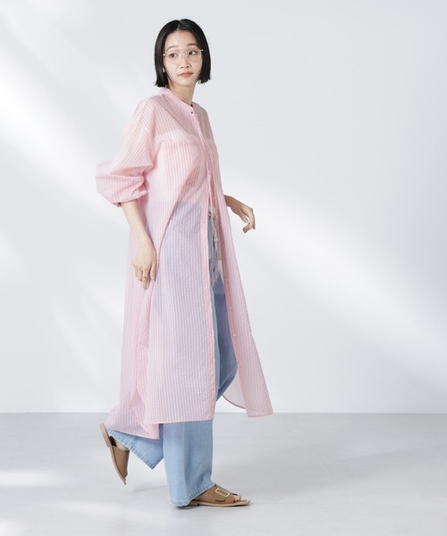 NANO universe（ナノユニバース）の「シアーストライプシャツワンピース（シャツワンピース・レディース・ブラック/ピンク/アイボリー・FREE）」の9枚目の写真