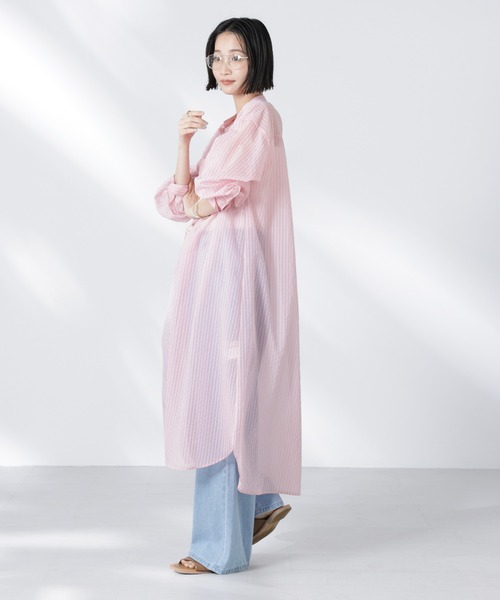 NANO universe（ナノユニバース）の「シアーストライプシャツワンピース（シャツワンピース・レディース・ブラック/ピンク/アイボリー・FREE）」の11枚目の写真