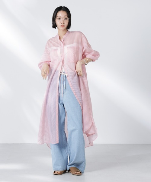 NANO universe（ナノユニバース）の「シアーストライプシャツワンピース（シャツワンピース・レディース・ブラック/ピンク/アイボリー・FREE）」の13枚目の写真