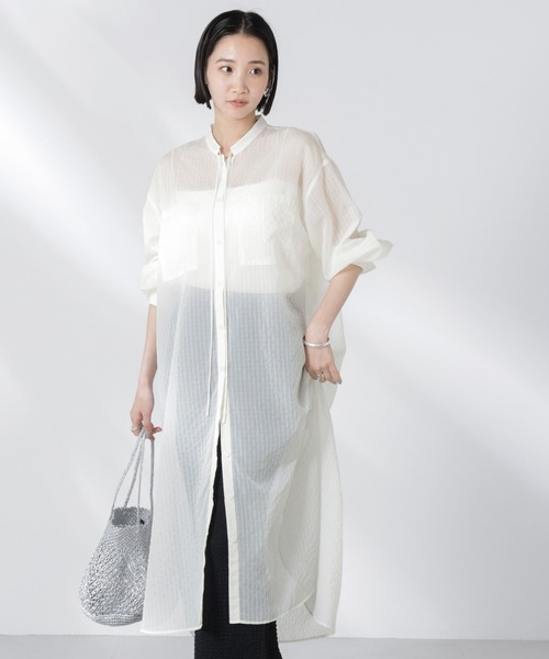 NANO universe（ナノユニバース）の「シアーストライプシャツワンピース（シャツワンピース・レディース・ブラック/ピンク/アイボリー・FREE）」の5枚目の写真