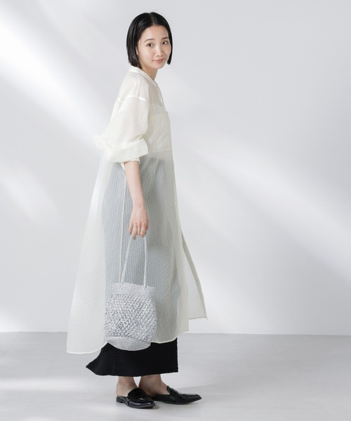 NANO universe（ナノユニバース）の「シアーストライプシャツワンピース（シャツワンピース・レディース・ブラック/ピンク/アイボリー・FREE）」の14枚目の写真