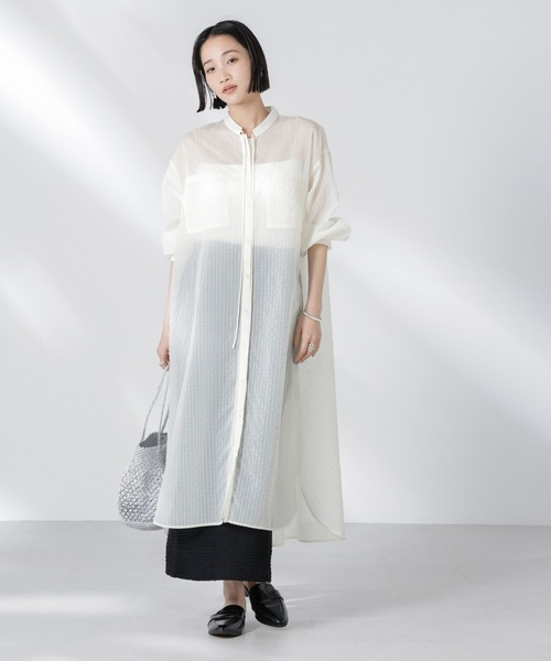 NANO universe（ナノユニバース）の「シアーストライプシャツワンピース（シャツワンピース・レディース・ブラック/ピンク/アイボリー・FREE）」の17枚目の写真