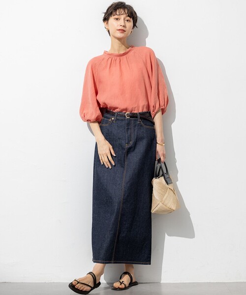 23区 L(ニジュウサンクオオキイサイズ)の「【洗える】LIBECOリネン ボリュームスリーブ ブラウス(シャツ/ブラウス・レディース・ホワイト系/ダークブラウン系/ダークグリーン系/ふじ色系/スカイブルー系/オールドローズ系・48/46/44)」の14枚目の写真