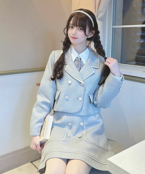 F i.n.t(フィント)の「【セットアップ対応】パイピングツイードジャケット/ fint フィント(その他アウター・レディース・ライトベージュ/ライトブルー・FREE)」の7枚目の写真