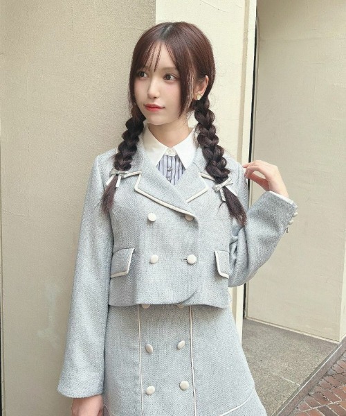 F i.n.t(フィント)の「【セットアップ対応】パイピングツイードジャケット/ fint フィント(その他アウター・レディース・ライトベージュ/ライトブルー・FREE)」の8枚目の写真