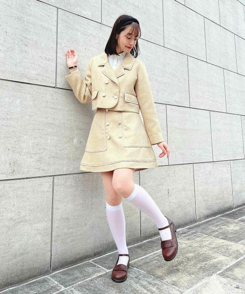 F i.n.t(フィント)の「【セットアップ対応】パイピングツイードジャケット/ fint フィント(その他アウター・レディース・ライトベージュ/ライトブルー・FREE)」の14枚目の写真