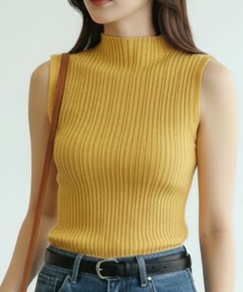 maison de LATIR(メゾンドラティール)の「リブデザインが上品な夏服。ボトルネックノースリーブでイージーケアだからデイリーに着たいサマーニット(タンクトップ・レディース・ホワイト/ブラック/グレー/ブラウン/マスタード/ワインレッド/アイボリー・FREE)」の6枚目の写真
