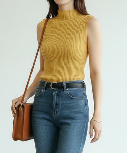 maison de LATIR(メゾンドラティール)の「リブデザインが上品な夏服。ボトルネックノースリーブでイージーケアだからデイリーに着たいサマーニット(タンクトップ・レディース・ホワイト/ブラック/グレー/ブラウン/マスタード/ワインレッド/アイボリー・FREE)」の13枚目の写真