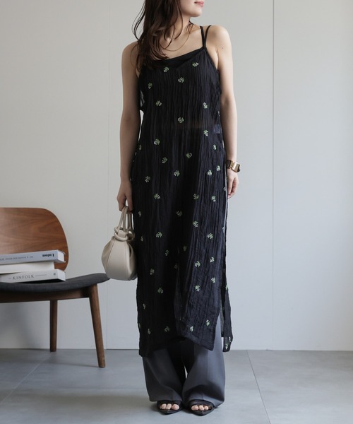 セール】小花柄刺繍シアーキャミワンピース（ワンピース）｜ap