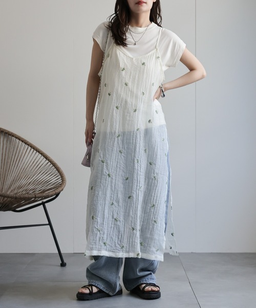 ワンピース AGORAIO セール】小花柄刺繍シアーキャミワンピース(ワンピース)|ap