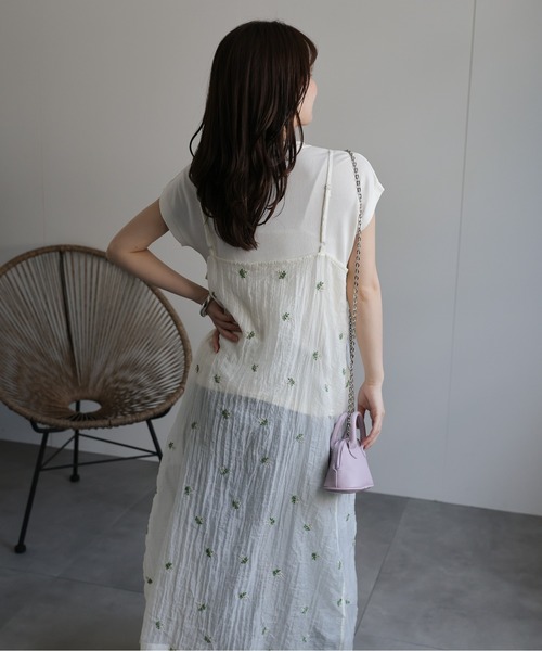 セール】小花柄刺繍シアーキャミワンピース（ワンピース）｜ap retro