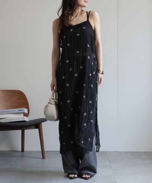 セール】小花柄刺繍シアーキャミワンピース（ワンピース）｜ap