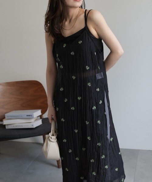 セール】小花柄刺繍シアーキャミワンピース（ワンピース）｜ap