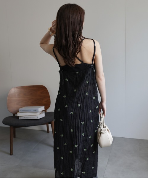 セール】小花柄刺繍シアーキャミワンピース（ワンピース）｜ap