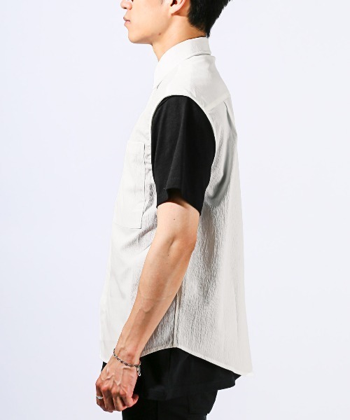 LUXSTYLE(ラグスタイル)の「楊柳ノースリーブシャツ(シャツ/ブラウス・メンズ・ホワイト/ブラック・L/M)」の19枚目の写真