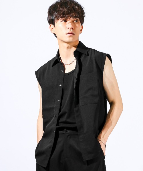LUXSTYLE(ラグスタイル)の「楊柳ノースリーブシャツ(シャツ/ブラウス・メンズ・ホワイト/ブラック・L/M)」の20枚目の写真