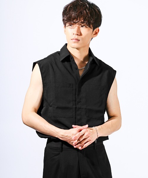 LUXSTYLE(ラグスタイル)の「楊柳ノースリーブシャツ(シャツ/ブラウス・メンズ・ホワイト/ブラック・L/M)」の21枚目の写真