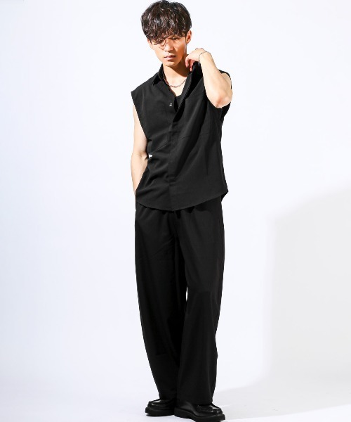 LUXSTYLE(ラグスタイル)の「楊柳ノースリーブシャツ(シャツ/ブラウス・メンズ・ホワイト/ブラック・L/M)」の22枚目の写真